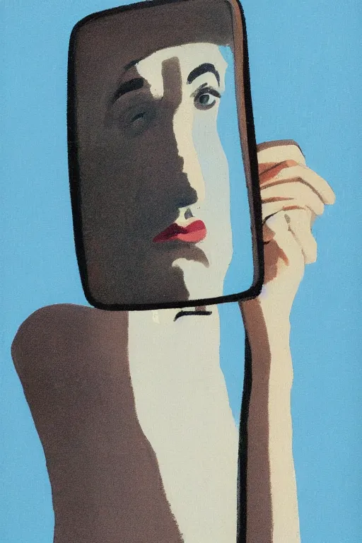 Image similar to man looking into a mirror, 1960’s minimalist advertising illustration, painterly, expressive brush strokes