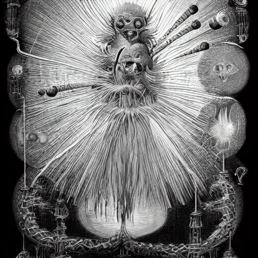 Image similar to whimsical freaky creature sings a unique canto about'as above so below'being ignited by the spirit of haeckel and robert fludd, breakthrough is iminent, glory be to the magic within