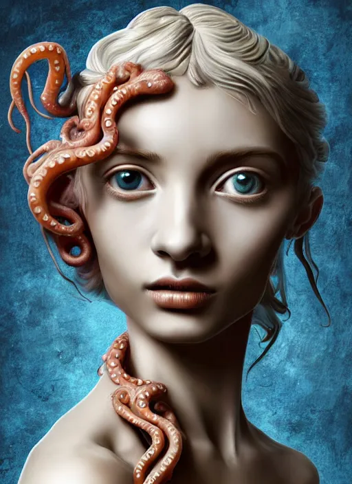 Prompt: painted statue of a beautiful petite young woman as she is looking at you intensely with seductively disdainful eyes while being consumed by the slimy tentacle demon. ultra detailed painting at 16K resolution and epic visuals. epically surreally beautiful image. amazing effect, image looks crazily crisp as far as it's visual fidelity goes, absolutely outstanding. vivid clarity. ultra. iridescent. mind-breaking. mega-beautiful pencil shadowing. beautiful face. Ultra High Definition. process twice.