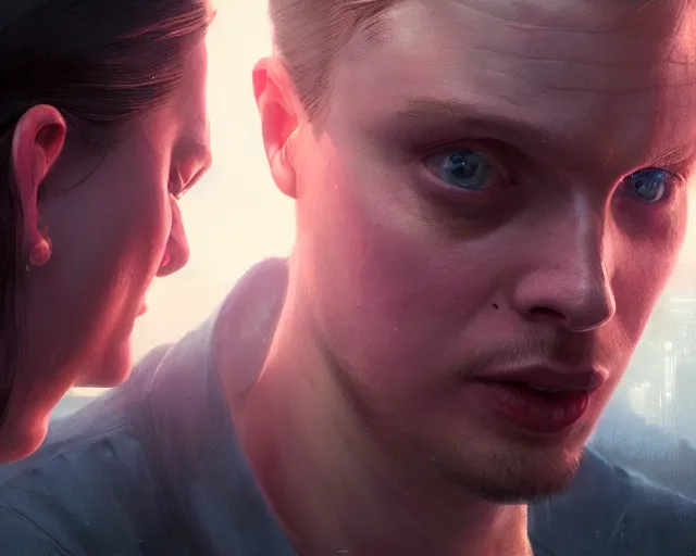 Image similar to highly detailed portrait of michael pitt as an android choking someone, in detroit : become human, stephen bliss, unreal engine, fantasy art by greg rutkowski, loish, rhads, ferdinand knab, makoto shinkai and lois van baarle, ilya kuvshinov, rossdraws, tom bagshaw, global illumination, radiant light, detailed and intricate environment