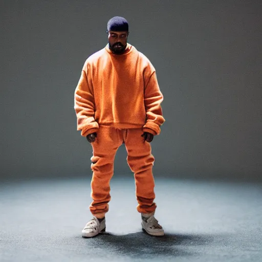Image similar to Kanye West as a stop-motion claymation model, close-up photography, macro lens