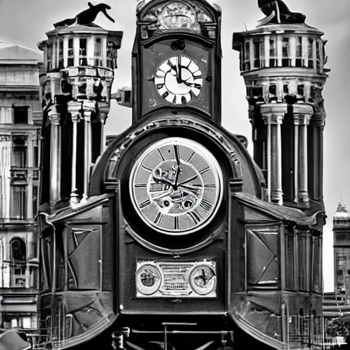 Image similar to gigant clock in front of a train