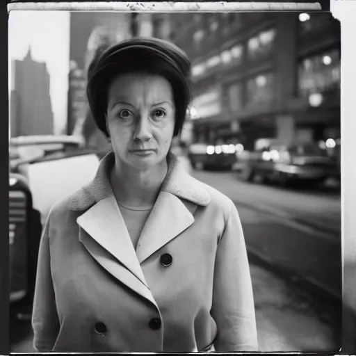 Prompt: medium format film candid portrait of a working woman in new york by street photographer, 1 9 6 0 s, hasselblad woman portrait featured on unsplash, vintage film photograph