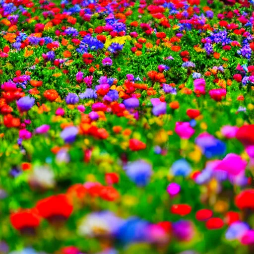 Image similar to Hundreds of colorful flowers blossoming, climax, brilliant, cinematic, epic, 8k, sharp focus