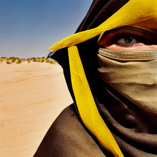 Prompt: ultra - photorealistic, burqa woman driving horse and handling weapon, dust, yellow cinematic, 4 k, 8 0 0 mm, uhd, vogue, winning photo of the year, sharp focus, intricate, hyperdetailed