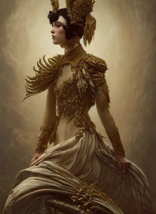 Image similar to highly detailed oil painting | very intricate | cinematic lighting | award - winning | swan warrior high couture by alexander mcqueen | by roberto ferri, by tom bagshaw, by j. c. leyendecker and klimt, american romanticism, by austin osman spare, artstation, cgsociety, official art, octane