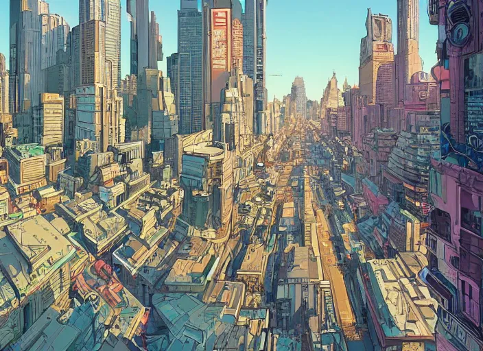 Image similar to a view of a city at street level, no cars. sharp focus, cinematic pose, cinematic lighting, unreal engine render. art by josan gonzales and moebius and deathburger.