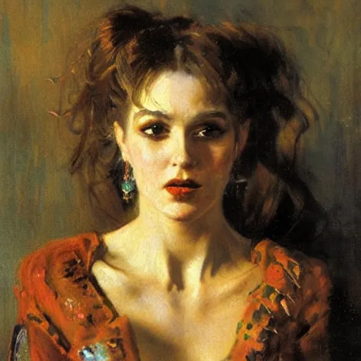 Prompt: portrait of a female demon, by nikolay makovsky.