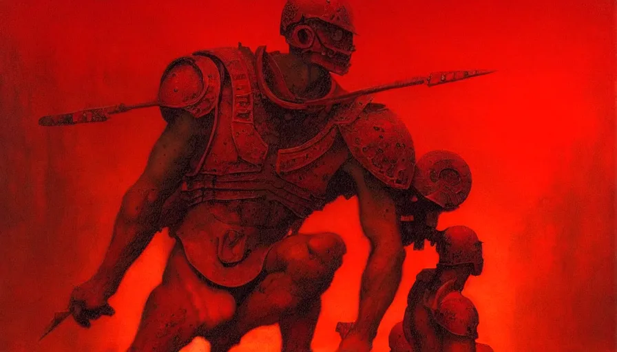 Image similar to only with red, a lightly armored gladiator in a crowded roman amphitheatre, crowd cheering, in the style of beksinski and edward hopper and rodcenko and yue minjun and rolf armstrong, intricate and epic composition, red by caravaggio, highly detailed, masterpiece, red light, artstation