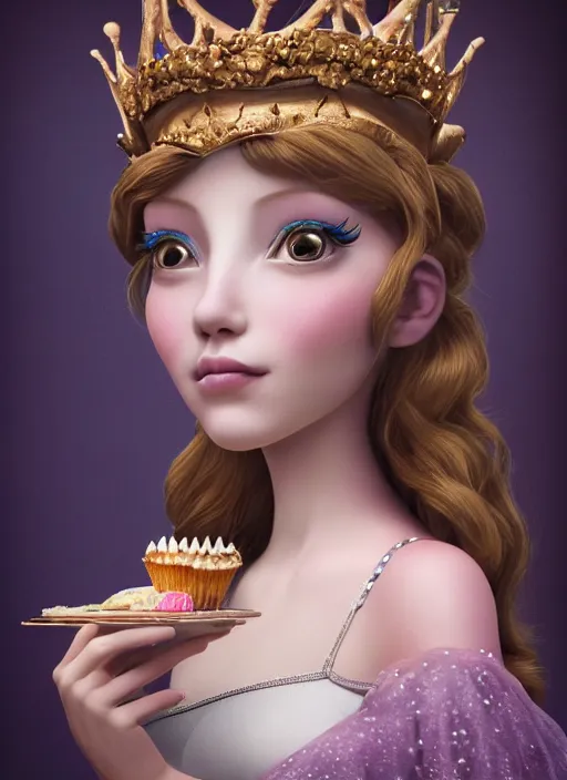Prompt: closeup face profile portrait of a fairytale princess wearing a crown eating cakes, bikini, depth of field, zeiss lens, fashion photoshoot, by nicoletta ceccoli, mark ryden, lostfish, dan decarlo, bob clampett, max fleischer, breathtaking, 8 k resolution, extremely detailed, beautiful, establishing shot, artistic, hyperrealistic, octane render
