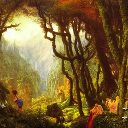 Image similar to a beautiful and highly ocd detailed matte painting of a magical garden of delights in a mystical forest in a dream like valley deep in the magical mountains of avalon, intricate details, epic scale, insanely complex, 8 k, sharp focus, hyperrealism, very realistic, by caspar friedrich, albert bierstadt, james gurney, brian froud,