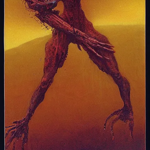Prompt: a demonic angry alien with long fingers at the foot of the bed, beksinski, dariusz zawadzki