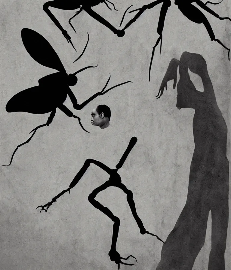 Prompt: Beautiful Minimalist!! Horror Movie Poster made for the film Kafka's the Metamorphosis (1952) Starring Peter Lorre and a giant insect and Directed by Fritz Lang, photo collage and oil painting by H R Giger and Hans Bellmer and Man Ray, trending on artstation dramatic lighting minimalist! collage 8k