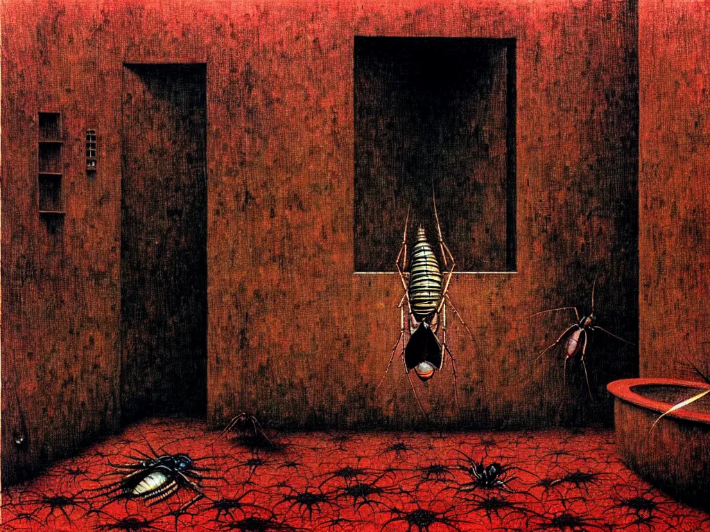 Prompt: a big cockroach taking a bath in an old soviet public bathroom, neo - gothic, gothic, rich deep colors. beksinski painting, from a movie by david cronenberg. art by takato yamamoto. masterpiece. realistic detailed image