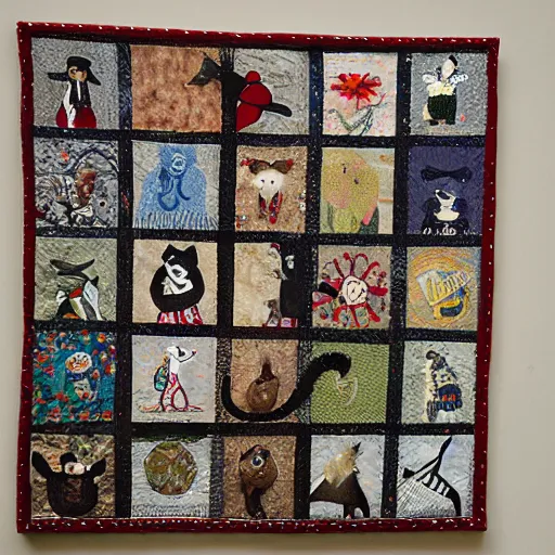 Image similar to folk art quilt with a rodent theme, museum of modern art, new york