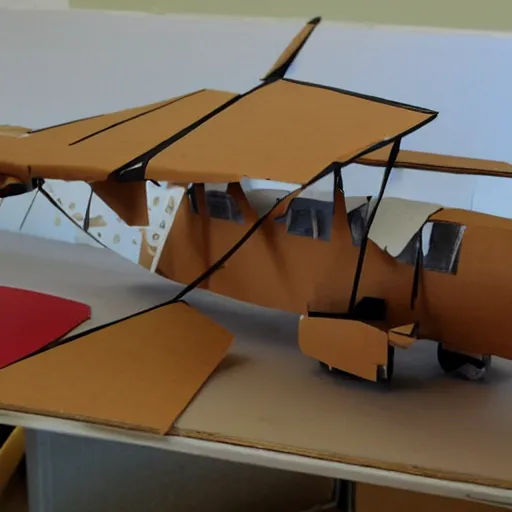 Prompt: a plane made out of cardboard