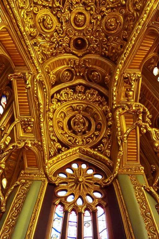 Image similar to photo inside a church, golden ornaments highly detailed