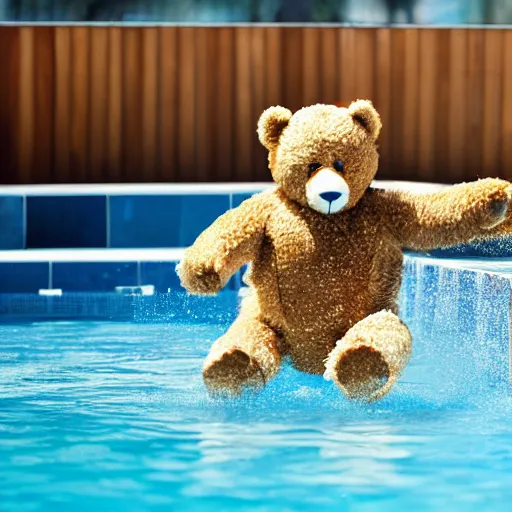 Image similar to teddy bear playing in the pool