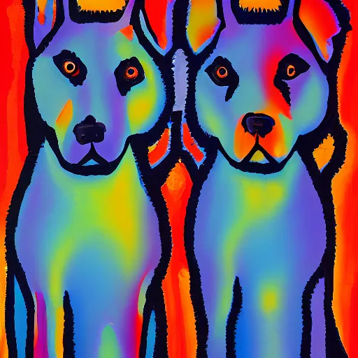 Prompt: artwork of a two - headed dog, abstract artwork long style shot