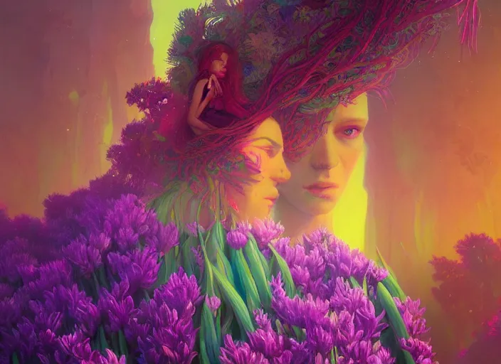 Prompt: A psychedelic portrait of hyacinth plantfolk , vibrant color scheme, highly detailed, in the style of romanticism, cinematic, artstation, Moebius, Greg rutkowski