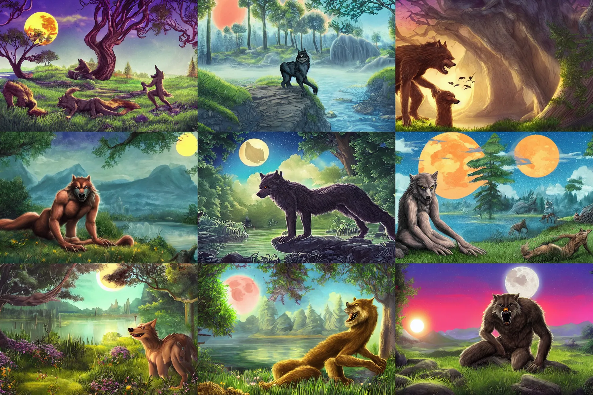 Prompt: A tranquil werewolf summer dreamscape.