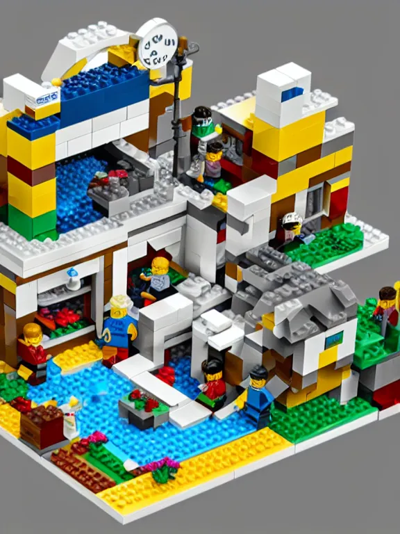 Image similar to miniature isometric lego diorama of epic yogurt factory