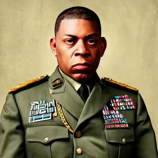 Image similar to general armstrong in a rap album cover, highly detailed portrait photography, epic, cinematic