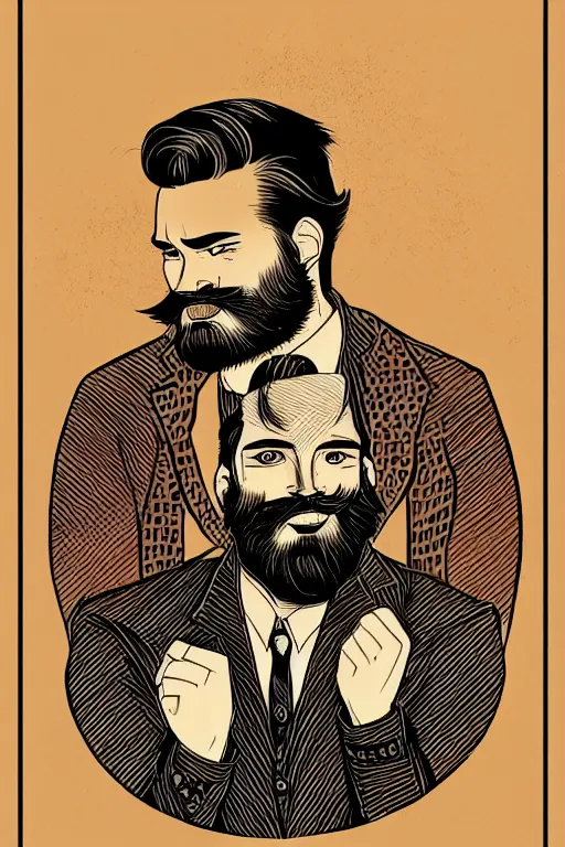 Image similar to an illustration of a portrait of a respectable dignified 3 0 ish pentecostal preacher with kind eyes and red beard and hair in the style of art - deco artwork art by kyle ferrin and loish!, digital art, highly detailed, intricate, sharp focus, trending on artstation hq, deviantart, 4 k uhd image