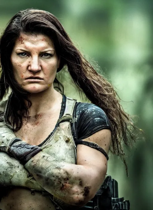 Prompt: photography gina carano prehistoric postapocalyptic survivor cinematic