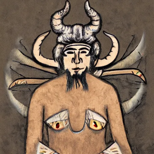 Image similar to great horned shaman, prehistoric cave art