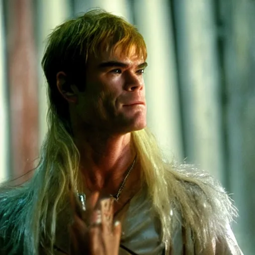 Prompt: dexter morgan as jareth in the labyrinth movie still