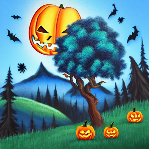 Image similar to halloween in the style of bob ross