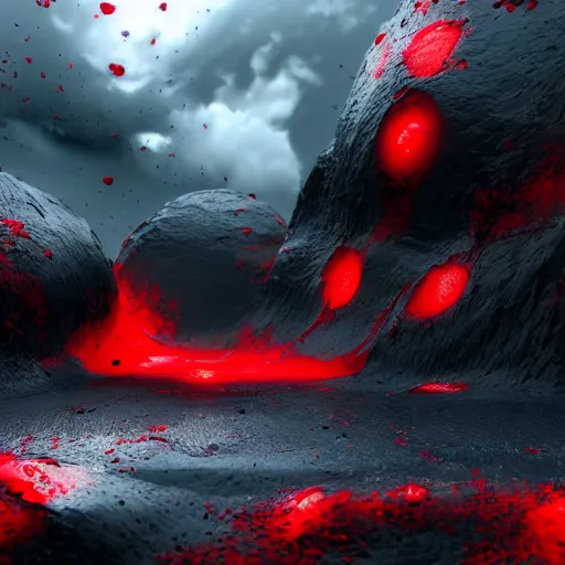 Image similar to a large glob of black goo floating in the middle of the screen, with a red outline, matte painting, concept art, 4 k