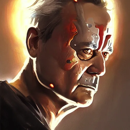 Image similar to bill murray as the terminator, dramatic light, painted by stanley lau, painted by greg rutkowski, painted by stanley artgerm, digital art, trending on artstation