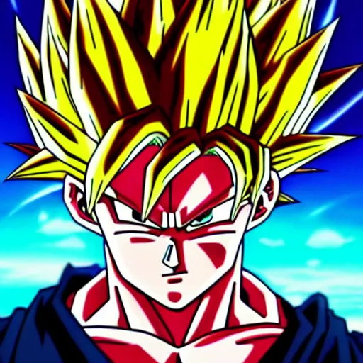 Prompt: Goku going super sayian with rainbow colored hair