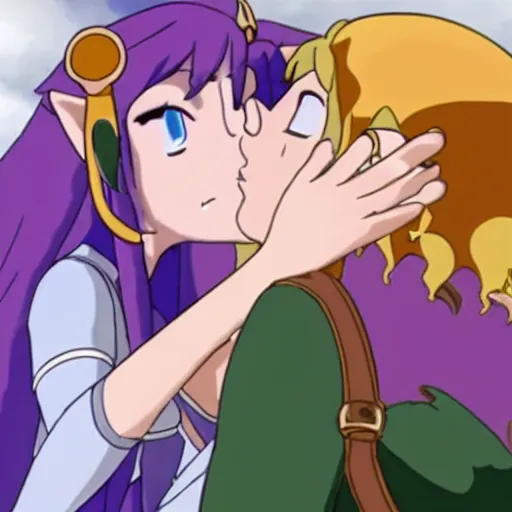 Prompt: female link and malon kissing