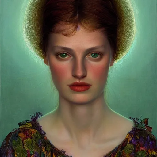 Image similar to A beautiful portrait of a woman with iridescent skin by James C. Christensen