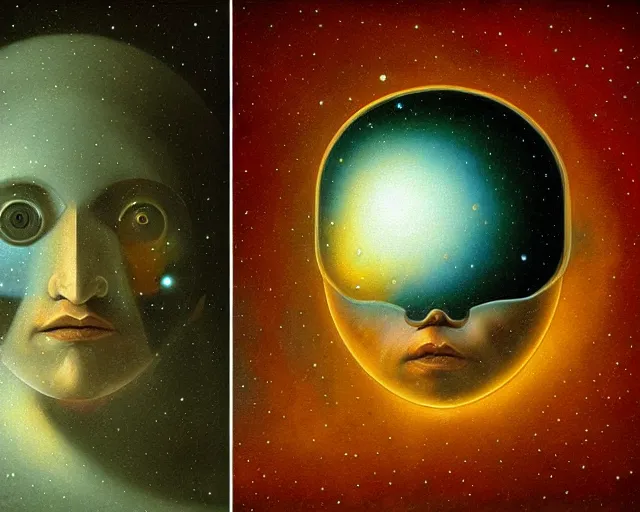 Image similar to universe cosmology mental state, a closeup simple vector pop surrealism, by ( leonardo da vinci ) and greg rutkowski and rafal olbinski