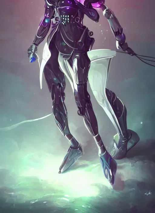 Image similar to of a full body, center frame hyper realistic digital arthero pose of a timepunk war cleric in a futuristic pearl armor, antenna tech helmet, dark gloomy environment. trending on artstation, art by lois van baarle by sung choi by john kirby artgerm style pascal blanche
