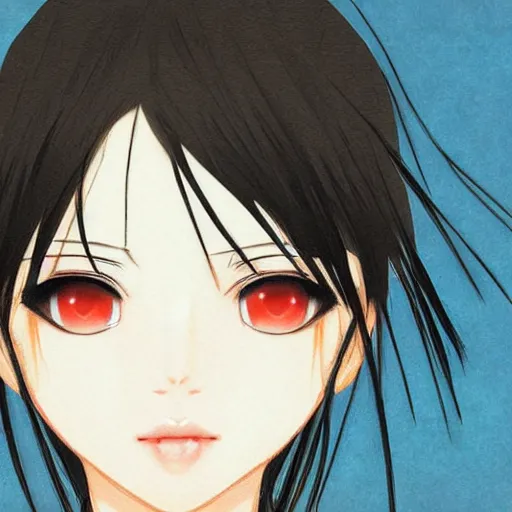Image similar to close-up young girl face anime portrait illustration skech by japanese artist Ryuko Azuma