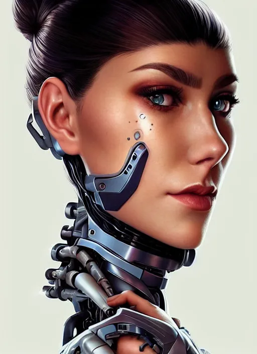 Prompt: portrait of a cyborg woman who turns her head to the ((((((right))))) (left+350) (((((up))))) (((((down))))) by Artgerm,eyes closed , biomechanical, hyper detailled, trending on artstation