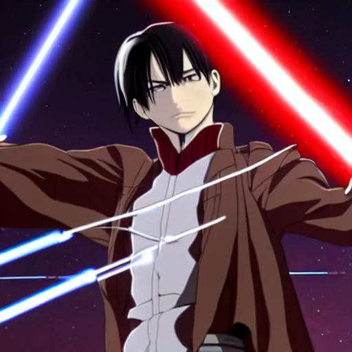 Levi Ackerman from Attack on Titan using lightsabers,, Stable Diffusion