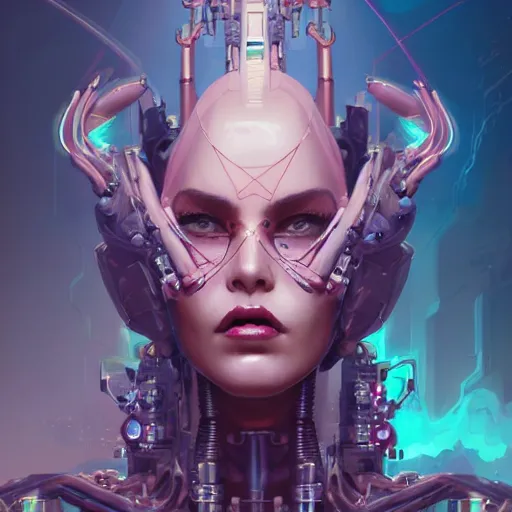 Prompt: a portrait of a nubile cybernetic duchess of hell, cyberpunk concept art by pete mohrbacher and wlop and artgerm and josan gonzales and jean claude meziere and syd mead and moebius, trending on artstation, unreal engine, highly detailed, intricate, sharp focus, digital art, 8 k