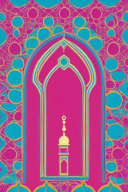 Prompt: minimalist boho style art of colorful mosque, illustration, vector art