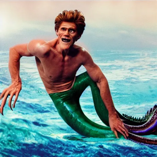 Image similar to willem dafoe mermaid octopus