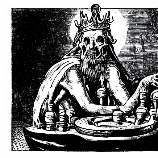 Image similar to dead alchemical old king boiling into mush