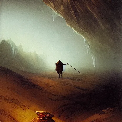 Image similar to A nomadic wanderer traversing a corrupted crystal desert by Jacek Yurka, Carl Gustav Carus