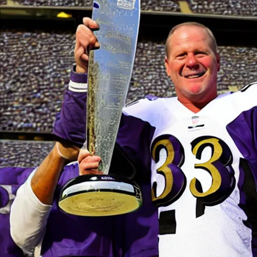 Prompt: chuck clark of the baltimore ravens, holding the lombardi trophy, chuck clark # 3 6