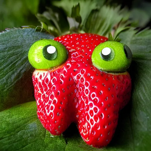 Image similar to strawberry creature with multiple eyes