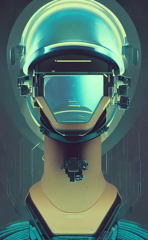 Image similar to portrait of a cyberpunk soldier wearing a futuristic helmet by Petros Afshar and Beeple, James Gilleard, Mark Ryden, Wolfgang Lettl highly detailed